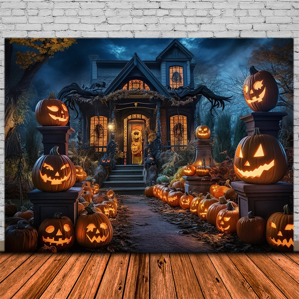 Pumpkins Road Haunted House Halloween Backdrop RR7-398