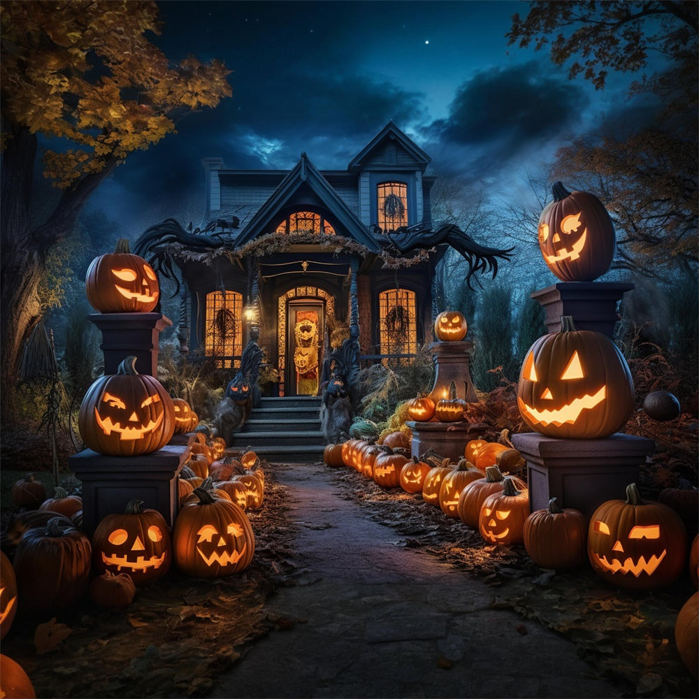 Pumpkins Road Haunted House Halloween Backdrop RR7-398