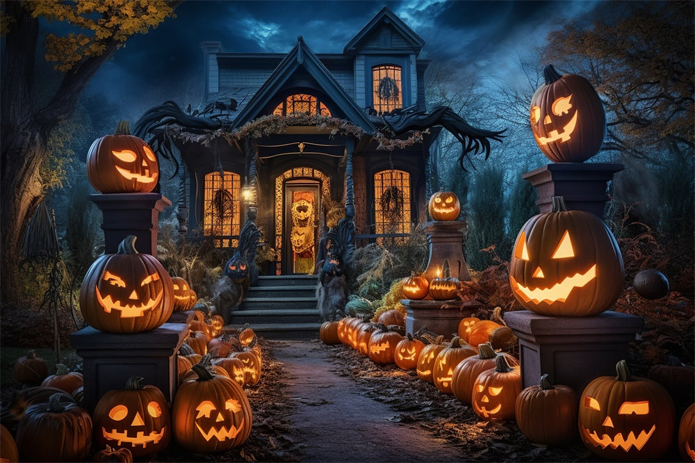 Pumpkins Road Haunted House Halloween Backdrop RR7-398