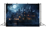 Halloween Haunted Castle Moonlight Backdrop RR7-40