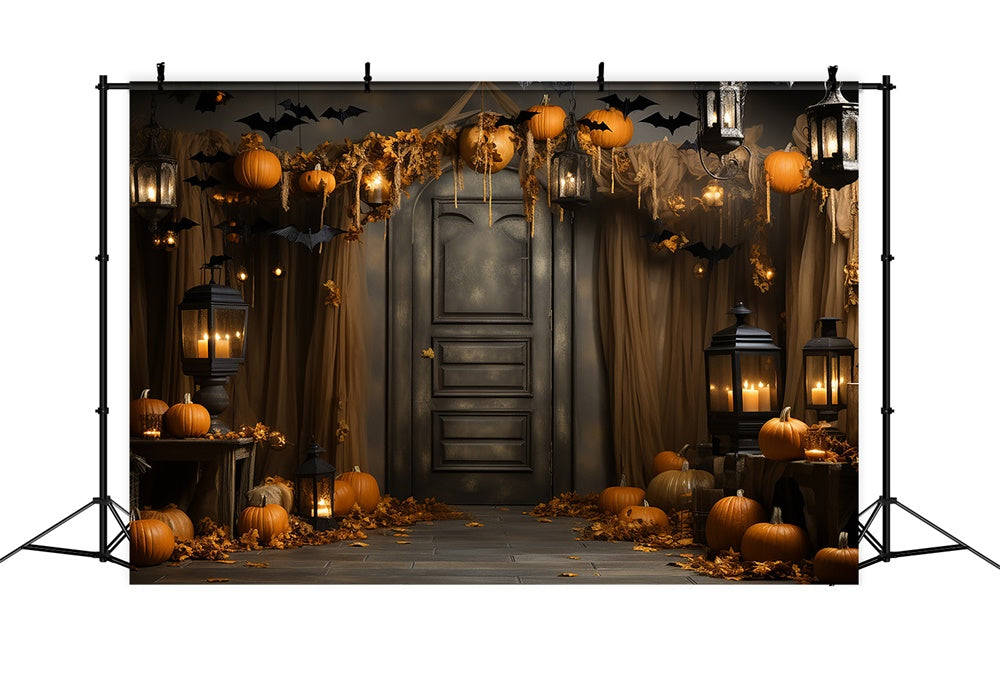 Pumpkins Bats Decorated Door Halloween Backdrop RR7-400