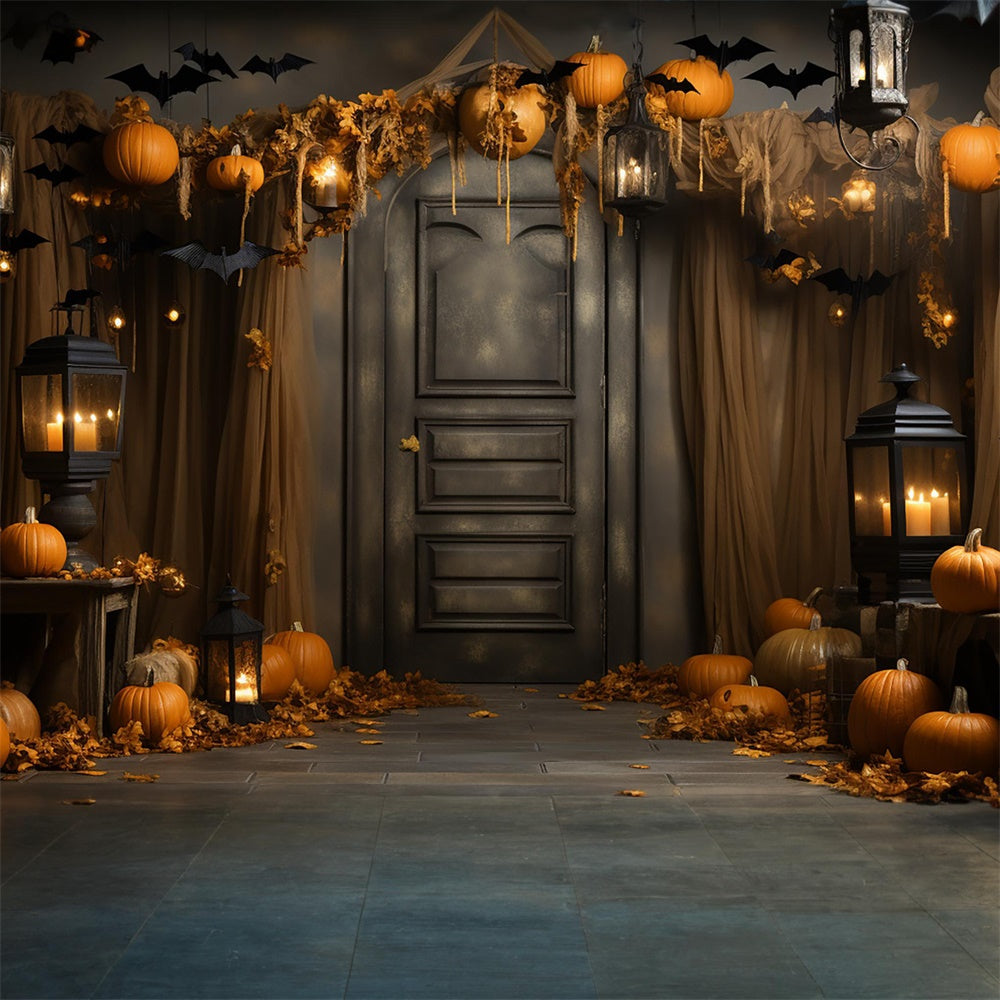 Pumpkins Bats Decorated Door Halloween Backdrop RR7-400