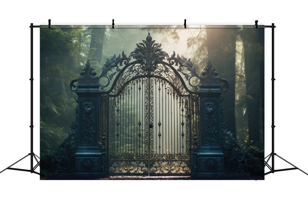 Halloween Forest Mansion Gate Photography Backdrop RR7-401