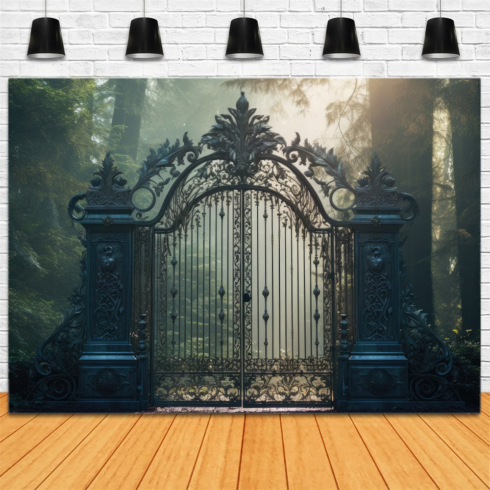 Halloween Forest Mansion Gate Photography Backdrop RR7-401