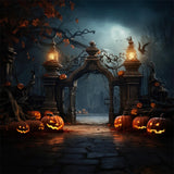 Halloween Scary Cemetery Gate Pumpkins Backdrop RR7-402