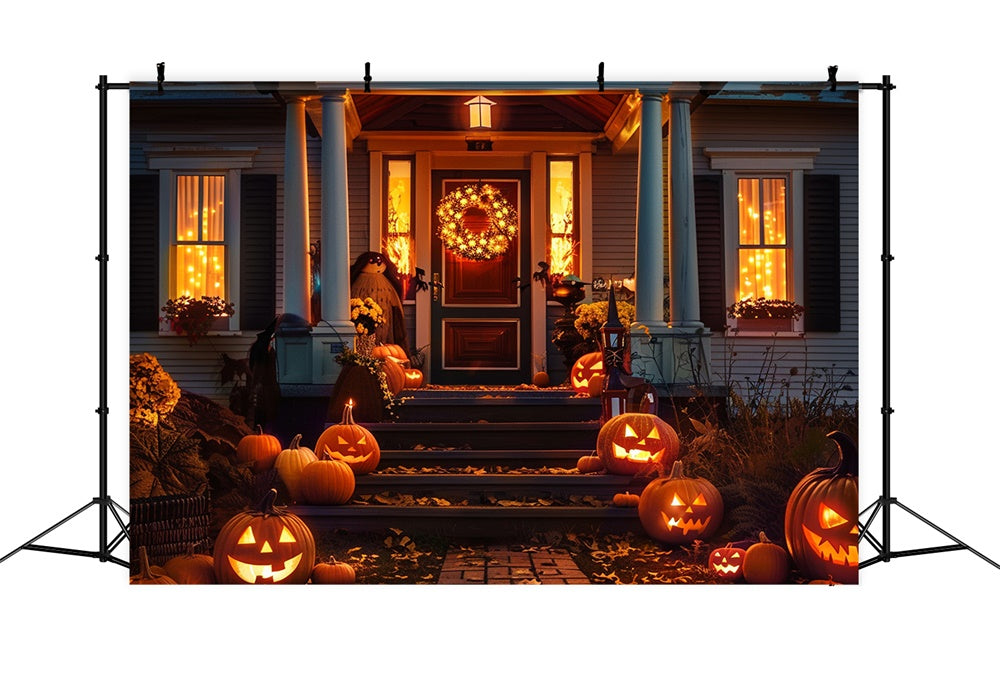 Halloween Night Pumpkin Door House Backdrop RR7-406