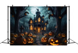 Spooky Pumpkin House Halloween Night Backdrop RR7-407