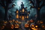 Spooky Pumpkin House Halloween Night Backdrop RR7-407