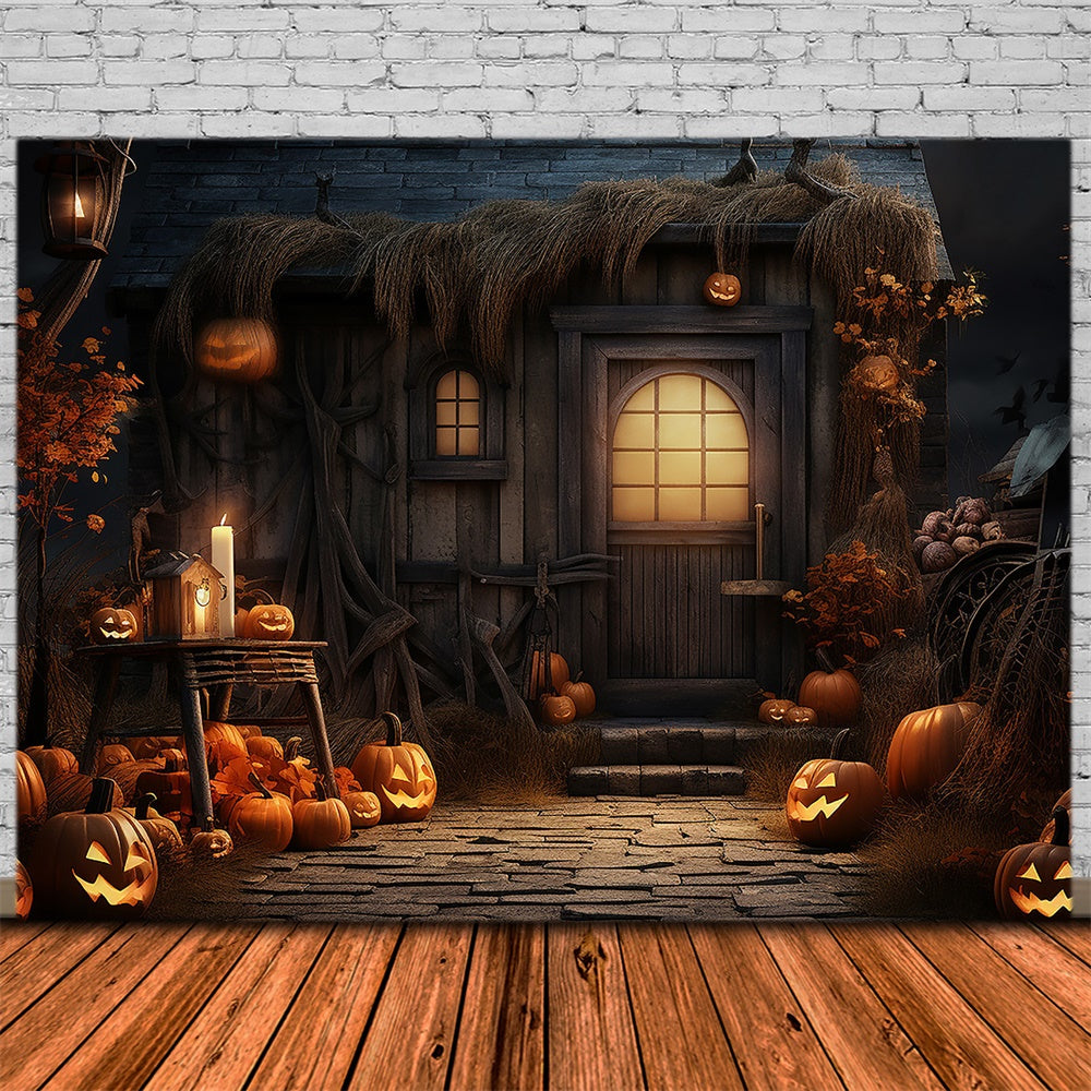 Halloween Night Courtyard Pumpkin Backdrop RR7-408