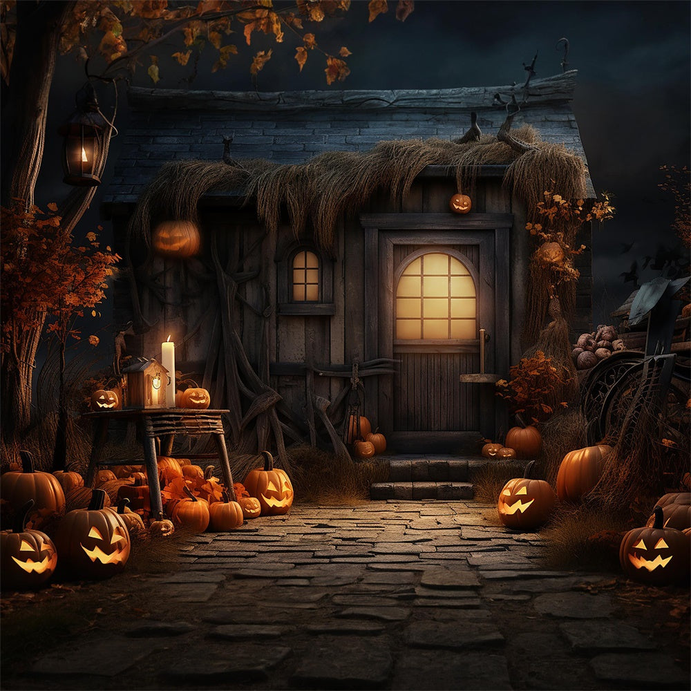 Halloween Night Courtyard Pumpkin Backdrop RR7-408