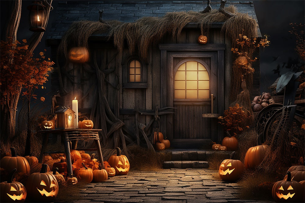 Halloween Night Courtyard Pumpkin Backdrop RR7-408