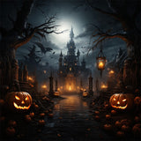 Halloween Scary Castle Bats Pumpkin Backdrop RR7-409