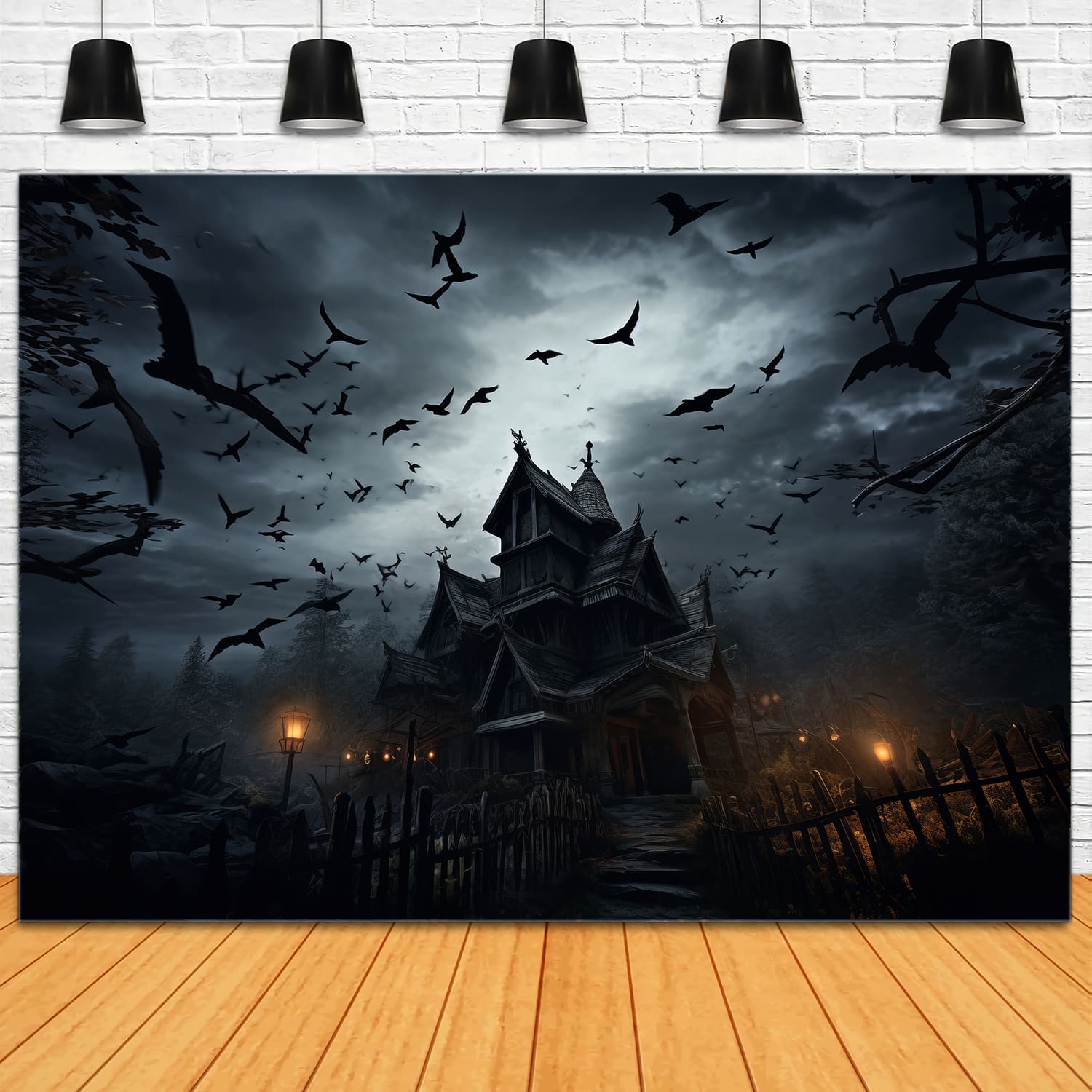 Gothic Halloween Castle Bats Photography Backdrop RR7-41