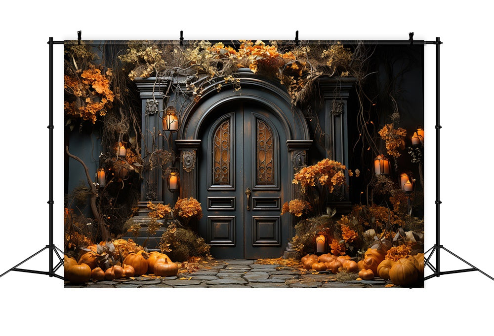 Decorated House Front Door Halloween Backdrop RR7-410