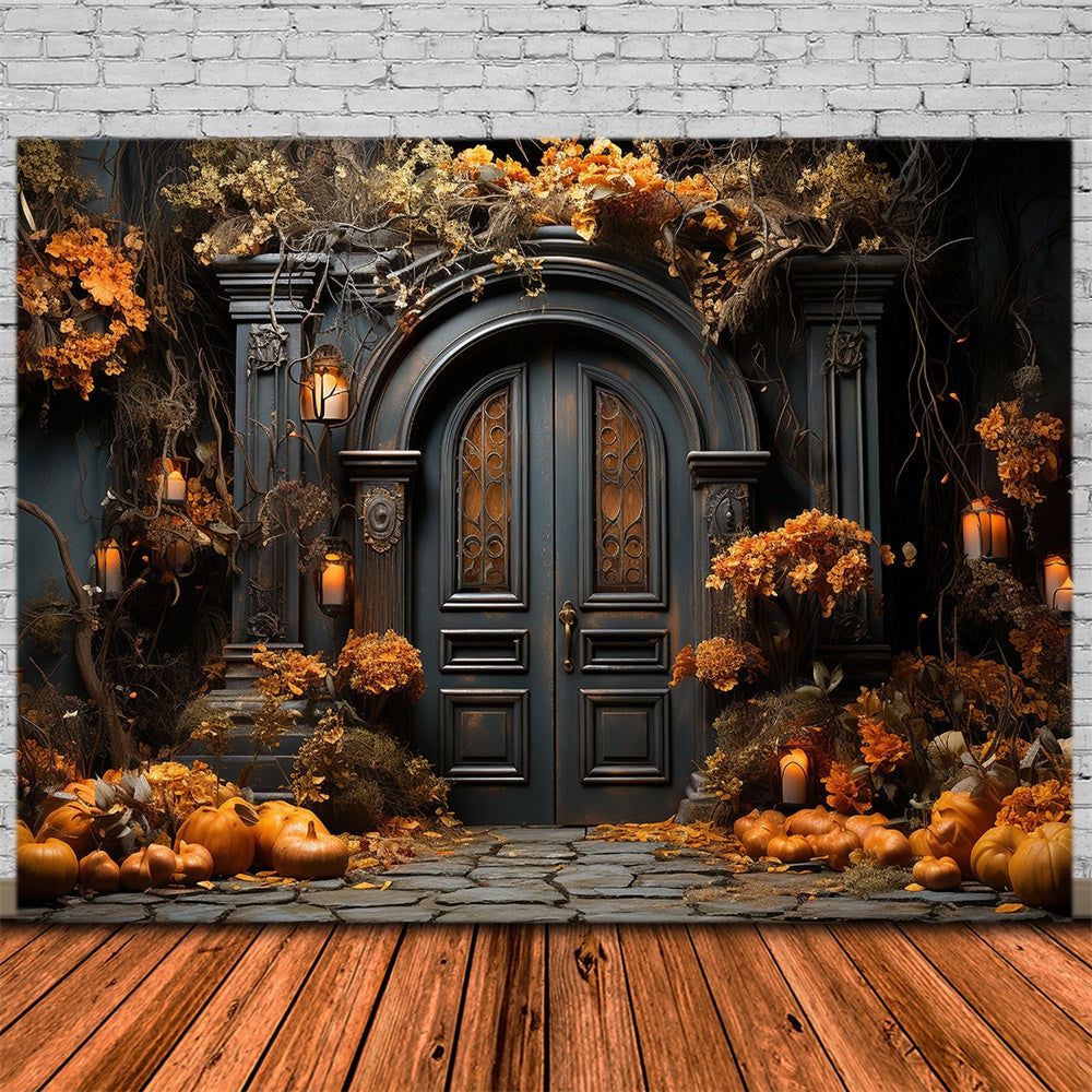 Decorated House Front Door Halloween Backdrop RR7-410