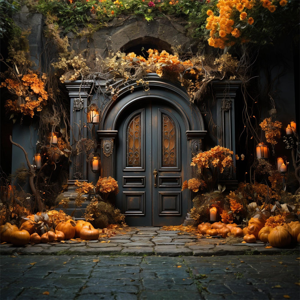 Decorated House Front Door Halloween Backdrop RR7-410