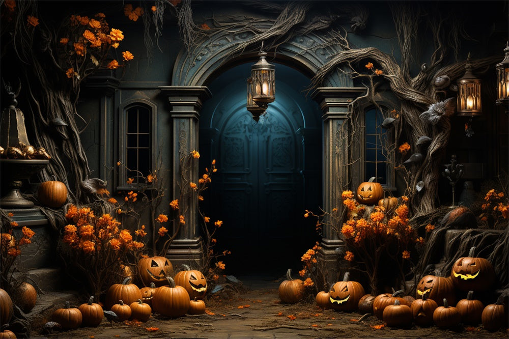 Halloween Pumpkins Candles Entrance Backdrop RR7-411