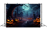 Halloween Scary Graveyard Pumpkin Bats Backdrop RR7-415