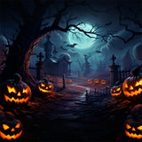 Halloween Scary Graveyard Pumpkin Bats Backdrop RR7-415