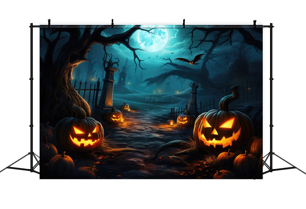 Spooky Halloween Forest Night Pumpkin Backdrop RR7-416