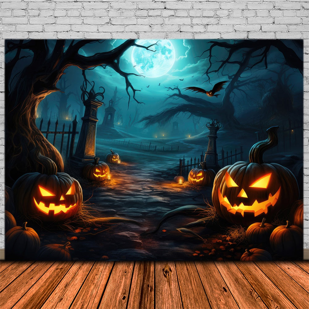 Spooky Halloween Forest Night Pumpkin Backdrop RR7-416