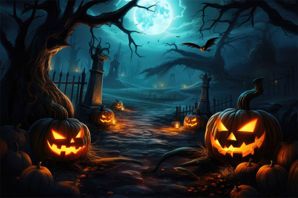 Spooky Halloween Forest Night Pumpkin Backdrop RR7-416