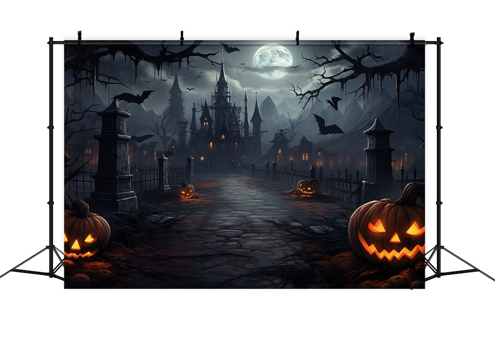 Halloween Moon Night Spooky Castle Backdrop RR7-417