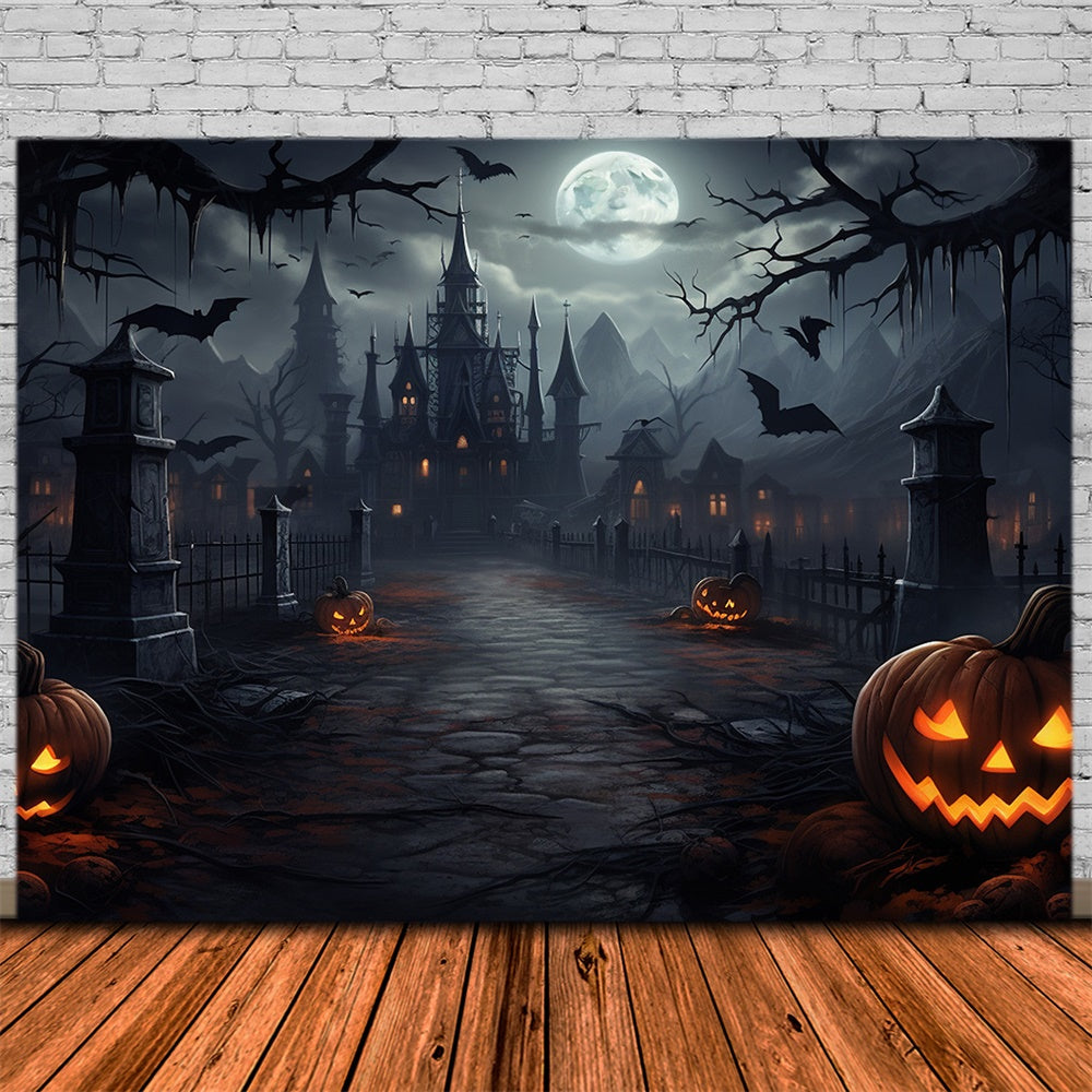 Halloween Moon Night Spooky Castle Backdrop RR7-417