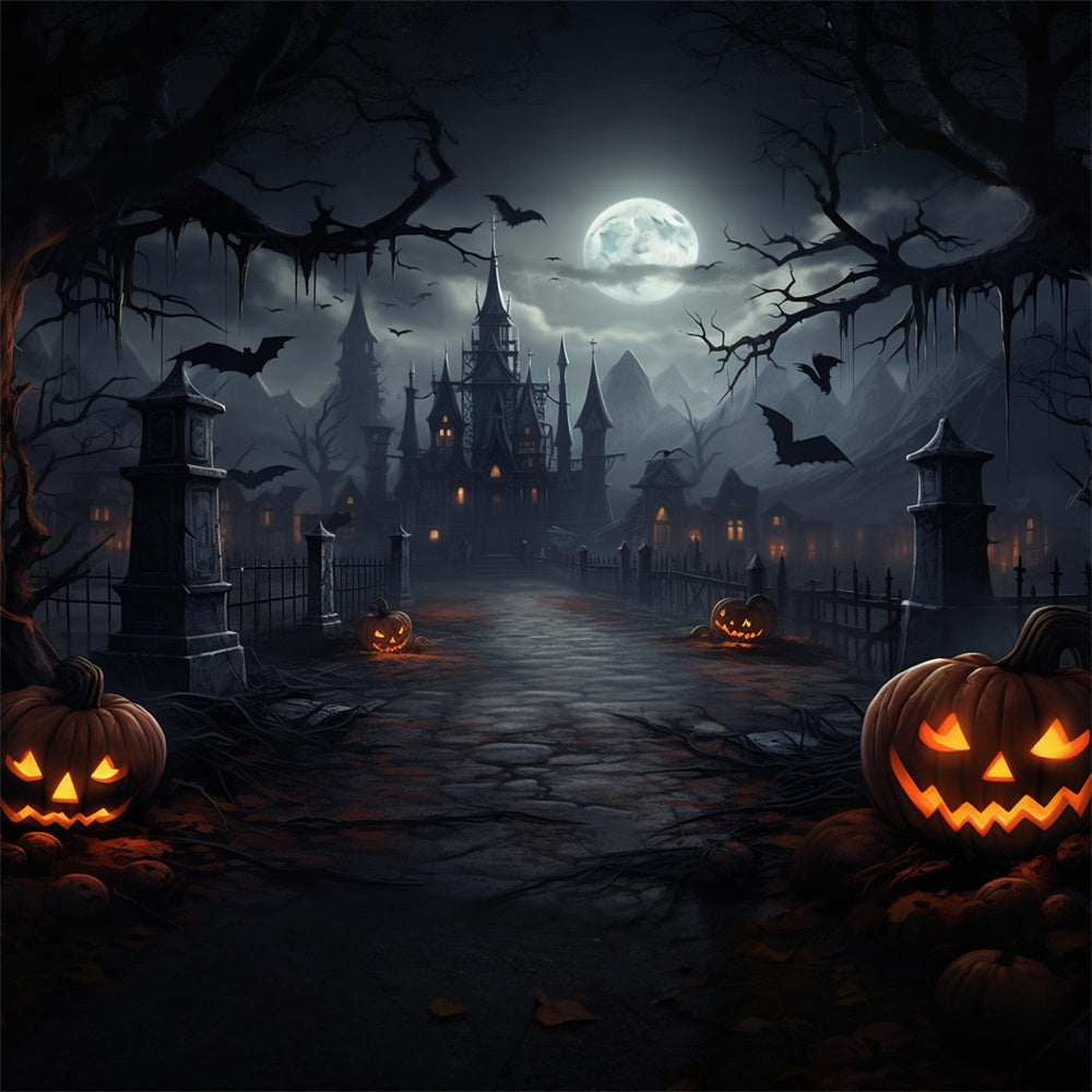 Halloween Moon Night Spooky Castle Backdrop RR7-417