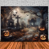 Halloween Horror Graveyard Pumpkins Backdrop RR7-418