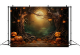 Dark Forest Moon Halloween Pumpkins Backdrop RR7-419