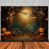 Dark Forest Moon Halloween Pumpkins Backdrop RR7-419