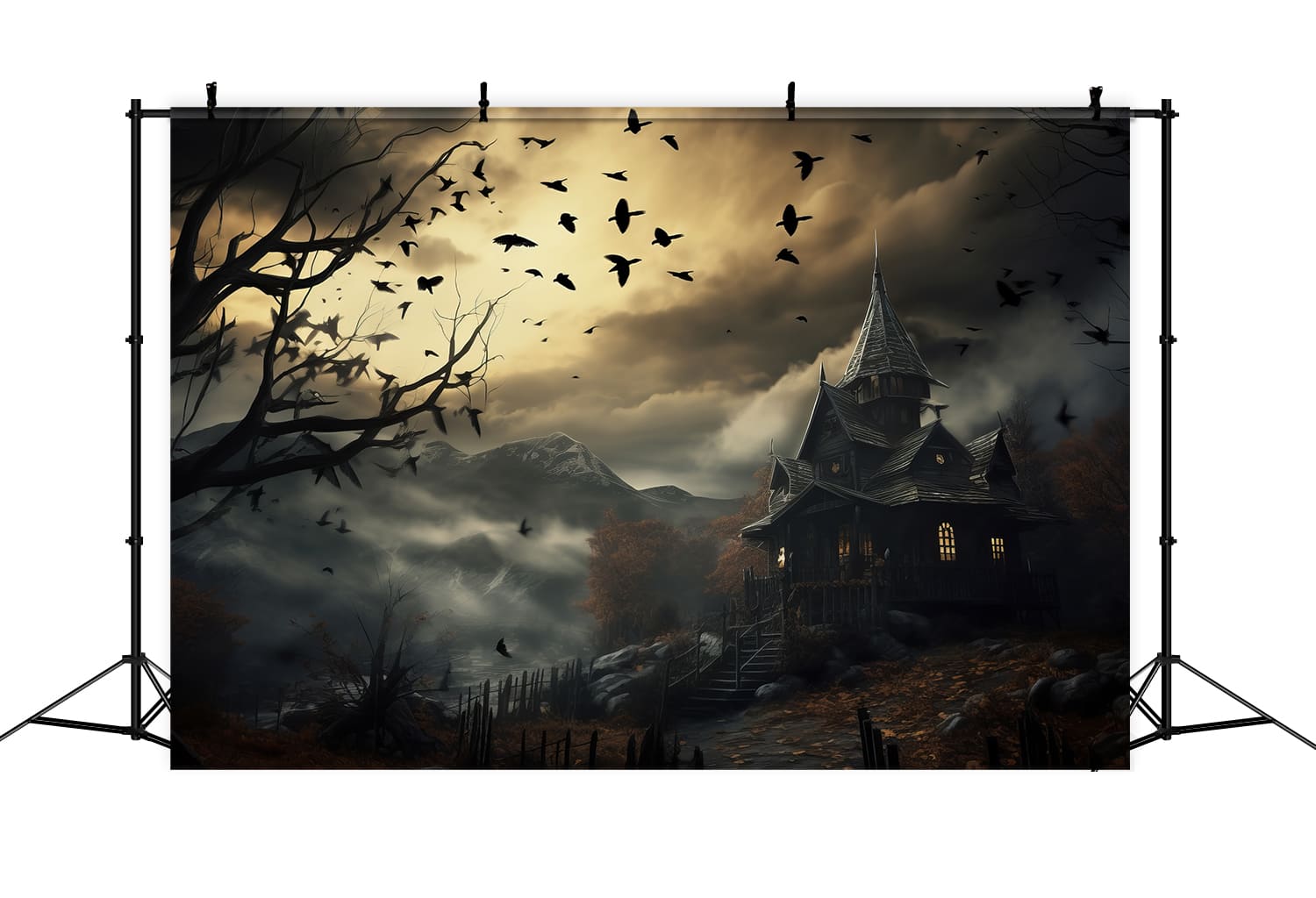 Halloween Dusk Bats Trees Photography Backdrop RR7-42