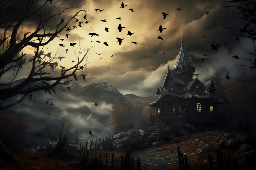 Halloween Dusk Bats Trees Photography Backdrop RR7-42