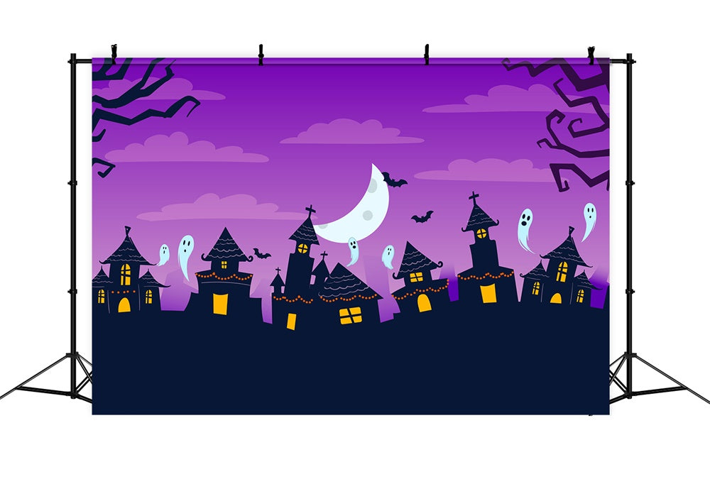 Hand Drawn Halloween Haunted Houses Backdrop RR7-420