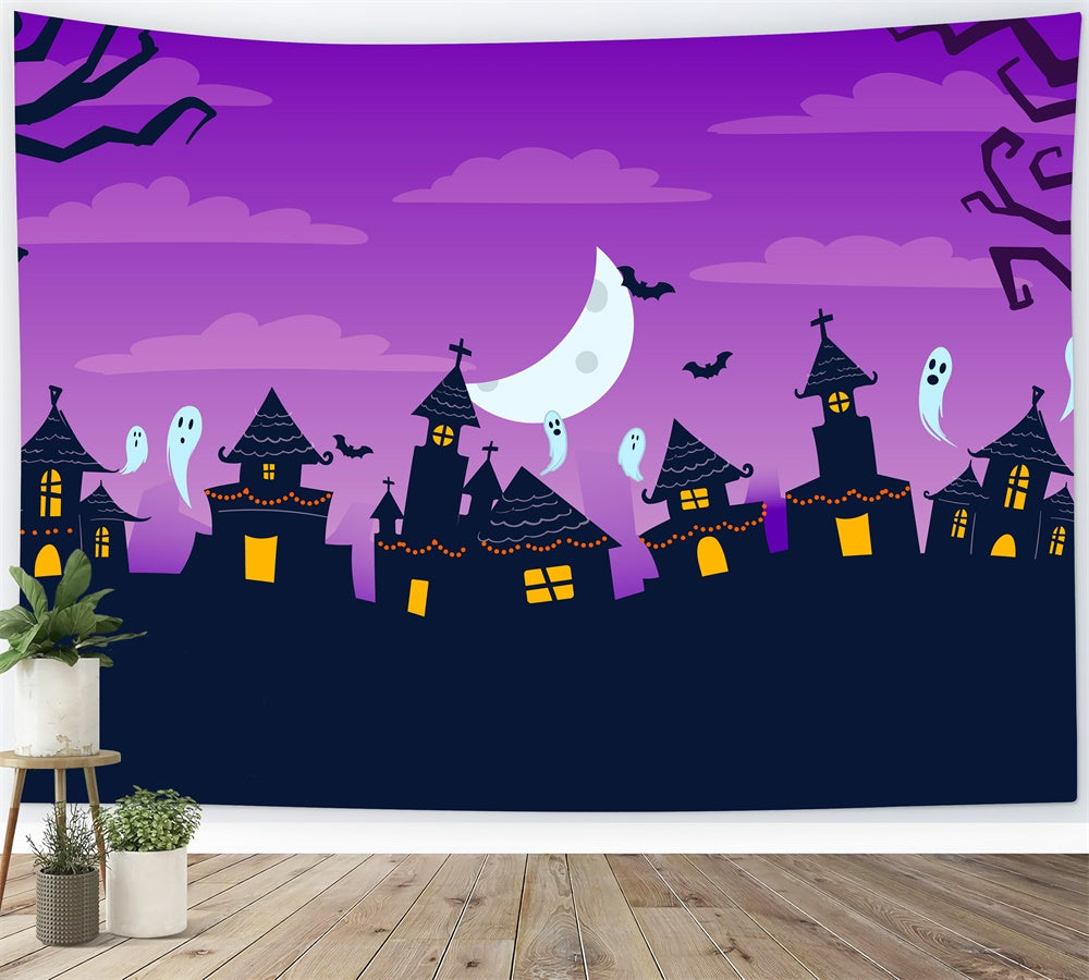 Hand Drawn Halloween Haunted Houses Backdrop RR7-420