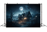 Halloween Haunted House Moon Night Backdrop RR7-422