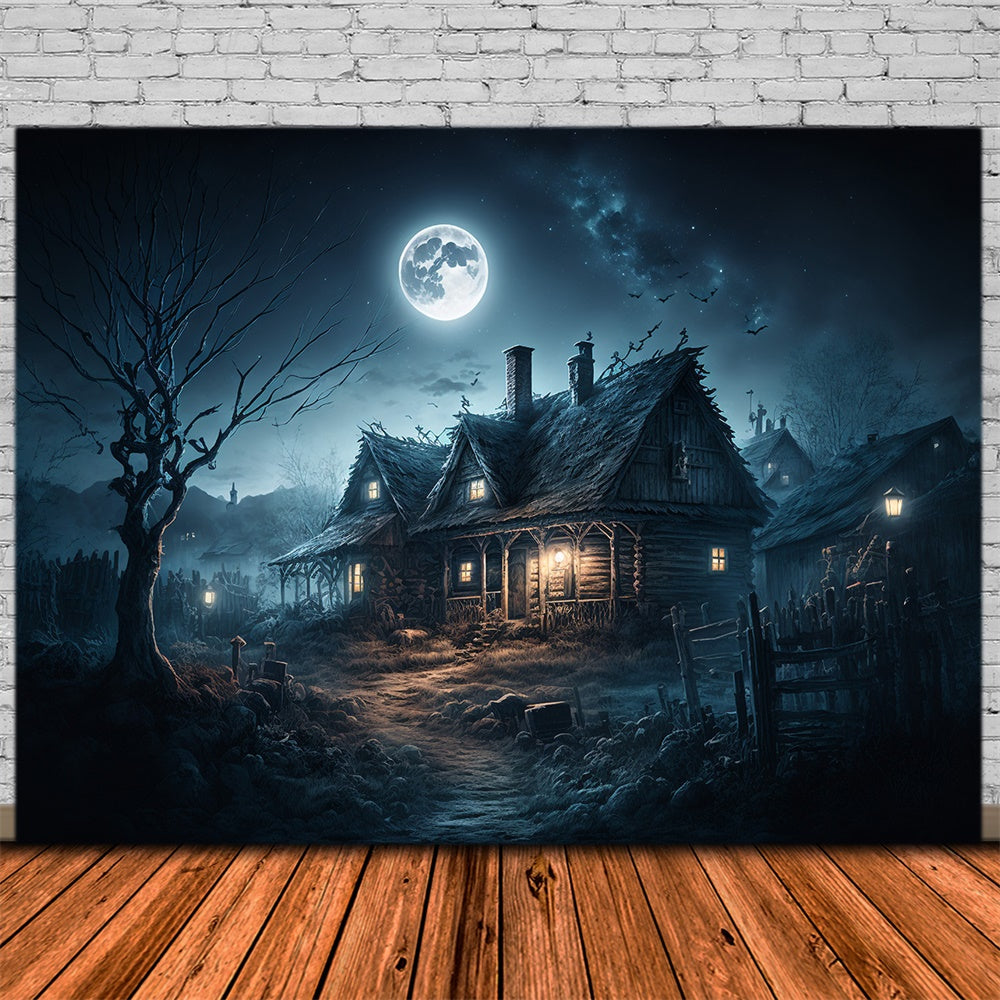 Halloween Haunted House Moon Night Backdrop RR7-422