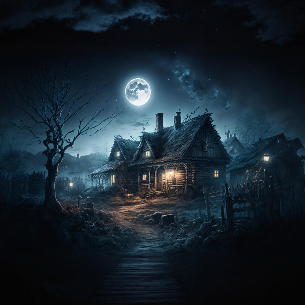 Halloween Haunted House Moon Night Backdrop RR7-422