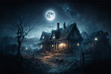 Halloween Haunted House Moon Night Backdrop RR7-422