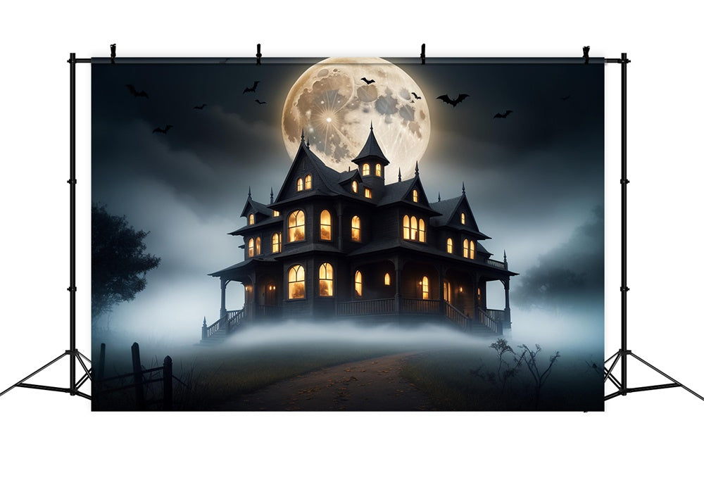 Halloween Full Moon Haunted Mansion Backdrop RR7-423