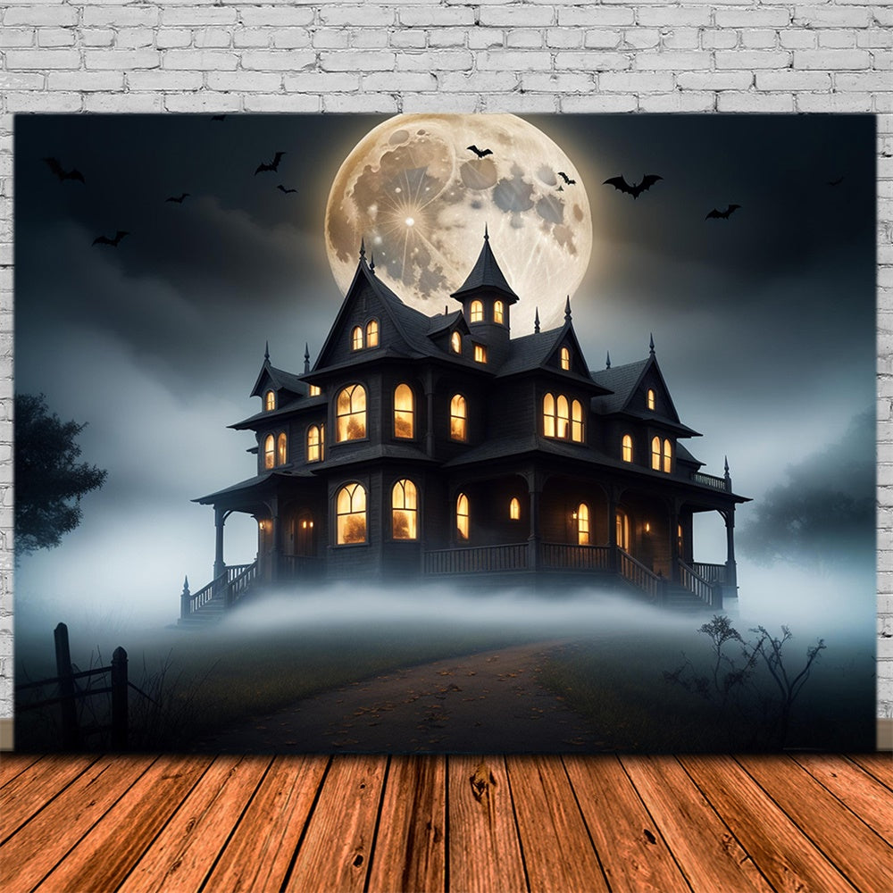 Halloween Full Moon Haunted Mansion Backdrop RR7-423