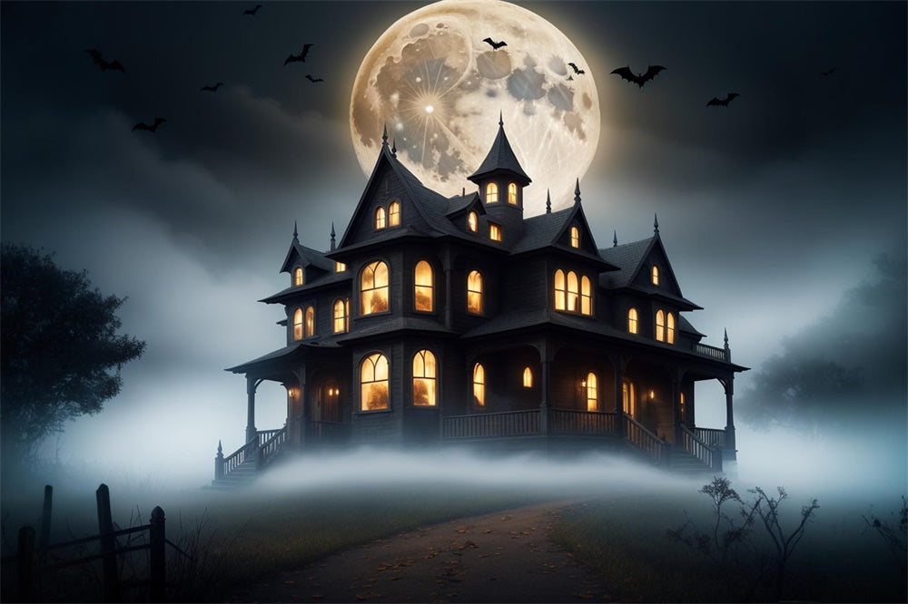 Halloween Full Moon Haunted Mansion Backdrop RR7-423