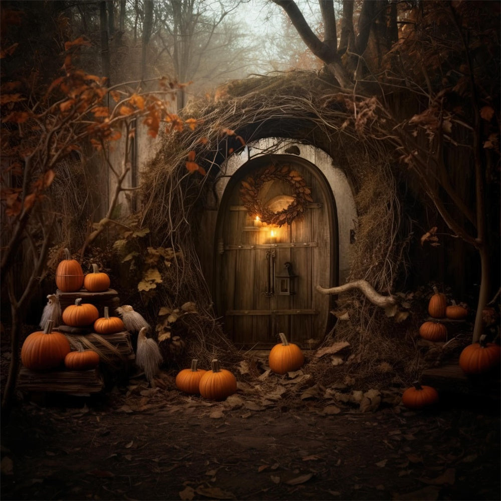 Halloween Abandoned Cabin Pumpkins Backdrop RR7-424