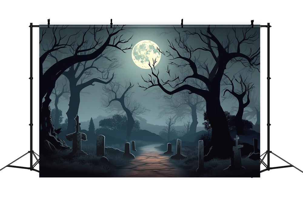 Halloween Full Moon Night Graveyard Backdrop RR7-425