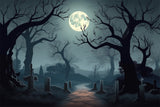 Halloween Full Moon Night Graveyard Backdrop RR7-425