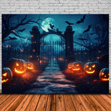 Spooky Cemetery Gate Pumpkin Halloween Backdrop RR7-426