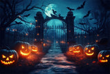 Spooky Cemetery Gate Pumpkin Halloween Backdrop RR7-426