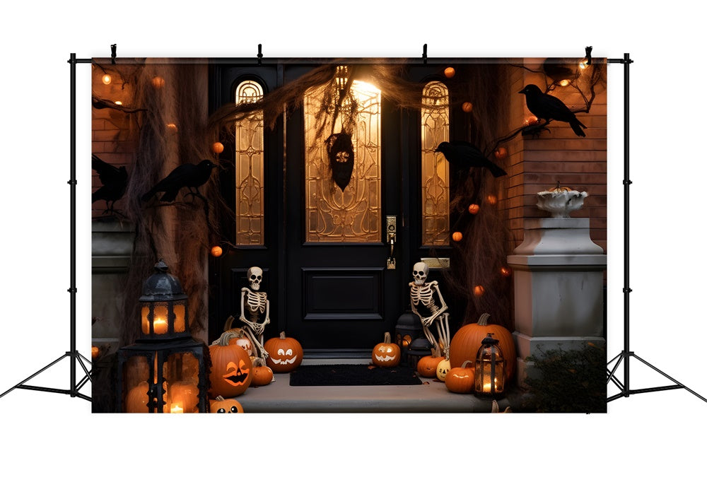 Halloween Night Decorated Yard Front Door Backdrop RR7-428