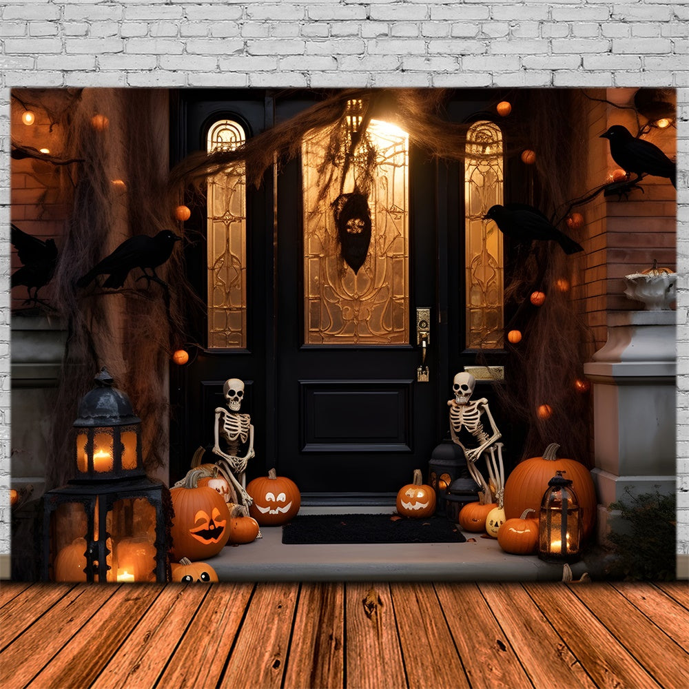 Halloween Night Decorated Yard Front Door Backdrop RR7-428